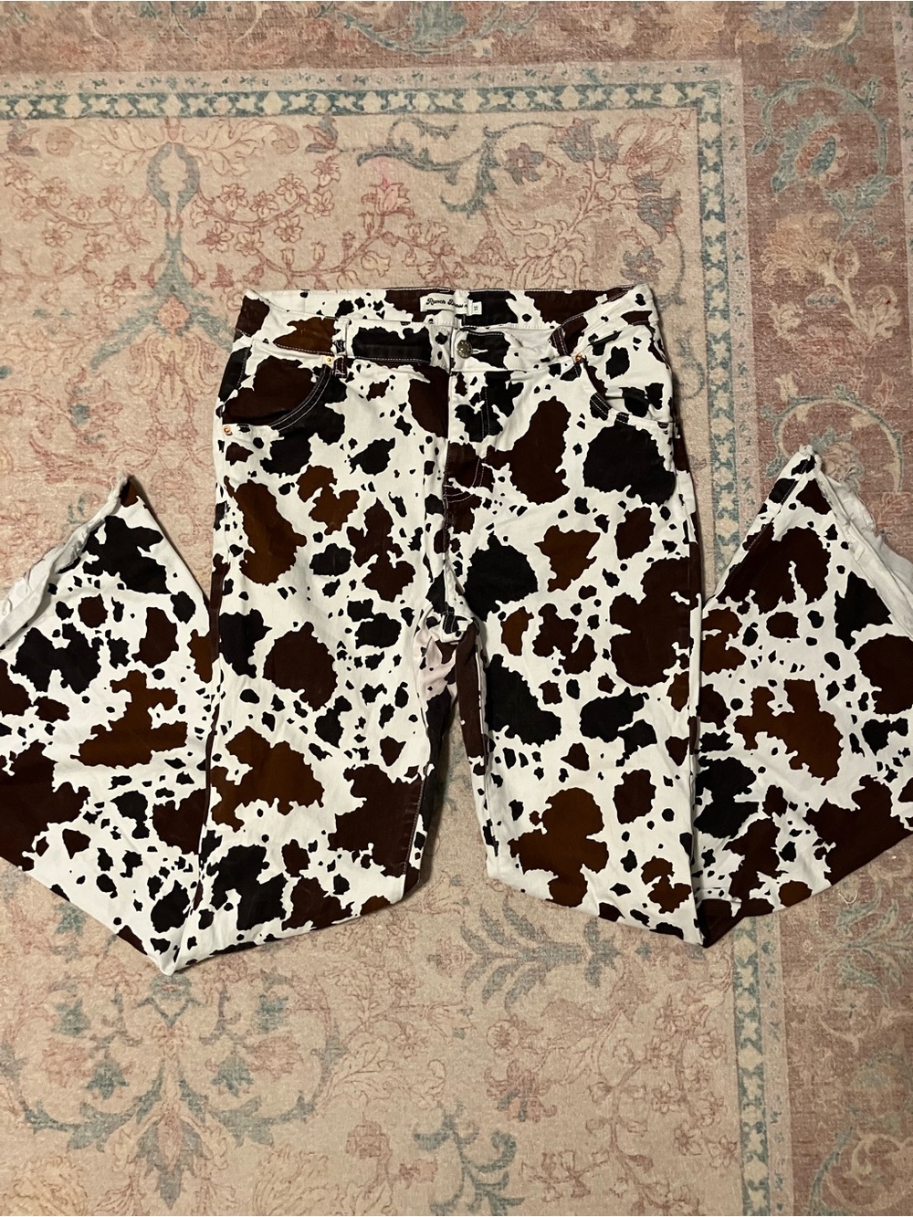 Cowprint Wide Leg Jeans in Brown & White